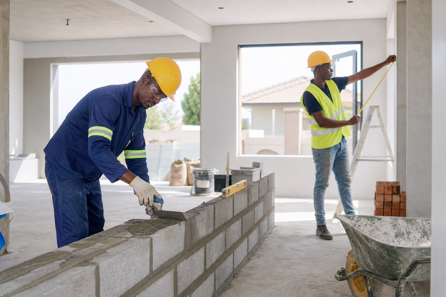 Builders working on a residential construction project